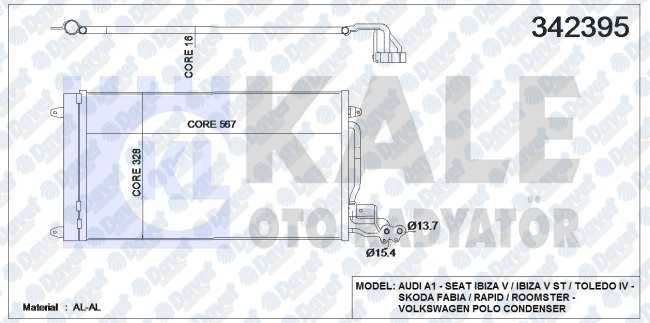 KALE 342395 Klima Radyatoru Vw A1 / A1 Sportback/Ibiza V-Toledo Iv/Fabia-Rapid-Roomster/Polo (Al/Al) (Kurutucu Ile)